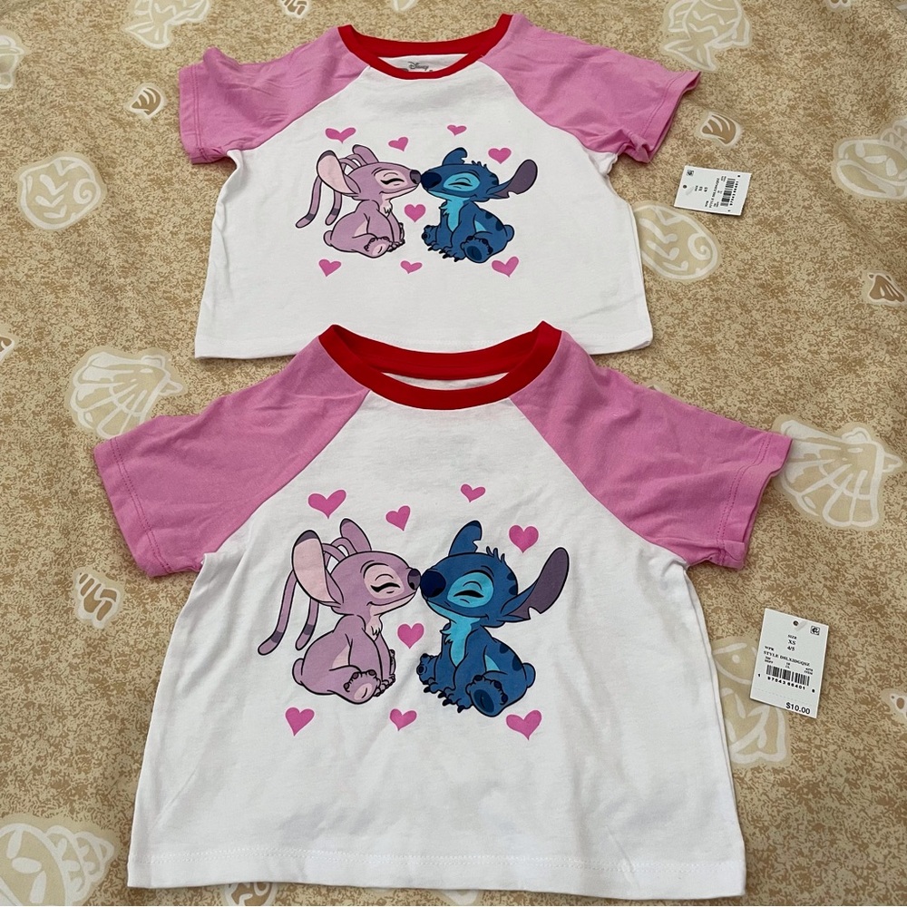 Girls’ Disney Stitch Raglan Graphic Tee Valentine’s Day Size XS 4/5 Bundle